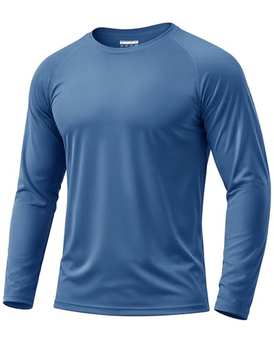 Boladeci Athletic Shirts for Men UPF 50 Long Sleeve Sun Protection Uv Shirts for Men Cooling Workout Shirts Long Sleeve T Shirt Rash Guard Blue Grey L