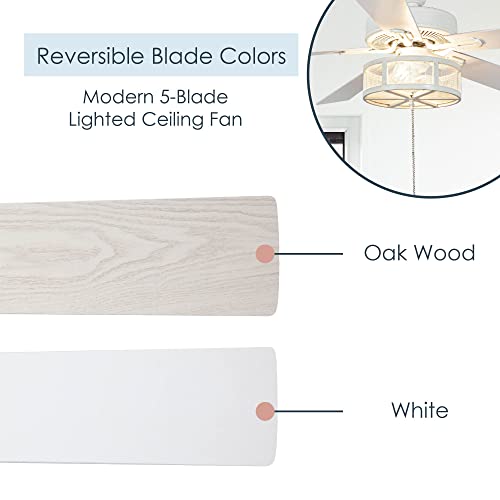 river of goods alabaster led mesh caged ceiling fan - 5234 l x 5234 w - whiteoak wood-grain blades