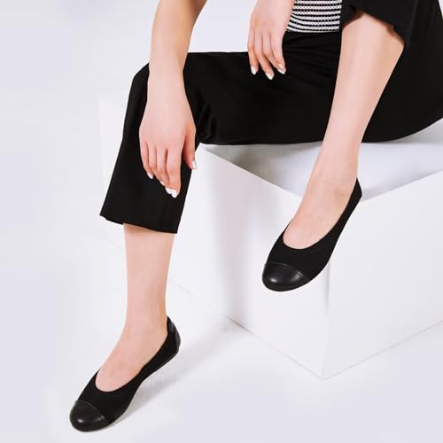 Image of Frank Mully Women's Ballet Flats Round Toe Walking Flats Slip On Work Shoes Knitted Flats Shoes for Woman Soft Lightweight