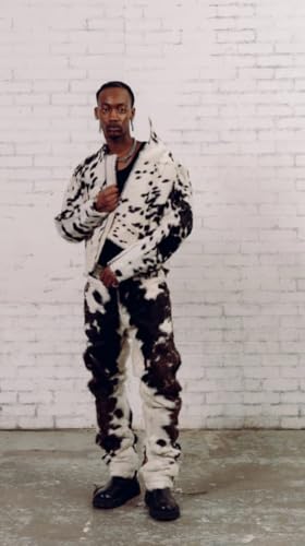 Men's Genuine Cowhide Leather Natural Hair on Cow Print Pony Skin Jean Natural Side lace Rodeo Pant3