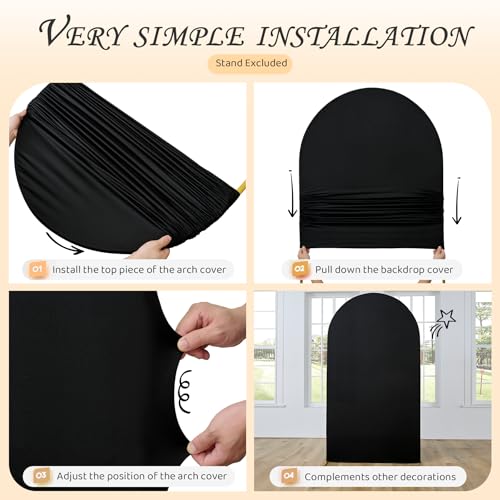 Image of Black Arch Backdrop Cover Set of 3 (7.2ft, 6.6ft, 6ft), Double-Sided Spandex Chiara Arch Frame Covers, Wrinkle-Free Matte Fabric for Wedding Birthday Party Decor (No Stand)