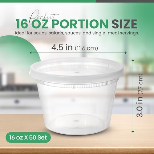 Koppochef 16oz Deli Containers [50 Pack], Leakproof and Durable, Microwave Dishwasher Freezer Safe, Stackable Storage Deli Containers with Lids, BPA Free and Recyclable - Thumbnail 2