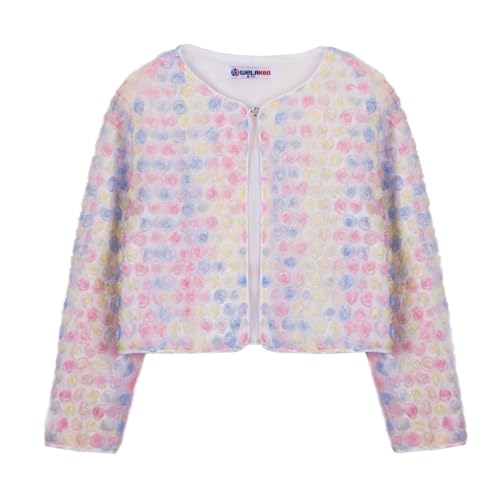 Image of Girls Cotton Knit Shrug Cardigan with Long Sleeve Ruffle Hem