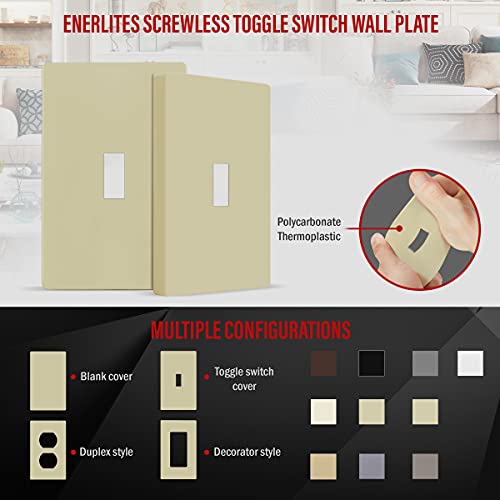 Image of ENERLITES Screwless Toggle Switch Wall Plate, Child Safe Light Switch Cover, Standard Size 1-Gang 4.68 inch x 2.93 inch, Unbreakable Polycarbonate Thermoplastic, UL Listed, SI8811-I, Glossy, Ivory