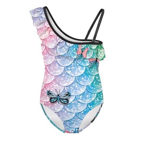 Image of Girls One Piece Bathing Suit,Slim-Fit Ruffle Strap Swimsuit with Adjustable Strap Quick Dry Summer Beach Swim Suit