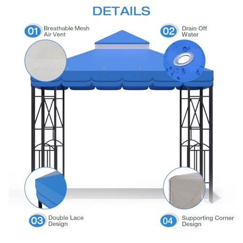 Morikoro 10x10 キャノピー交換用トップキャノピーカバー 交換用 10x10フィート 二段ガゼボカバー 庭/パティオ/庭/キャノピーサンシェード(レース付きブルー)