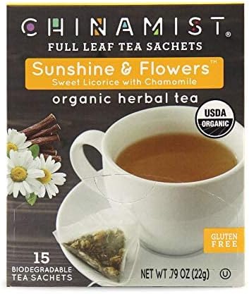 China Mist Sunshine and Flowers Organic Herbal Full Leaf Tea Sachet, 15 Count