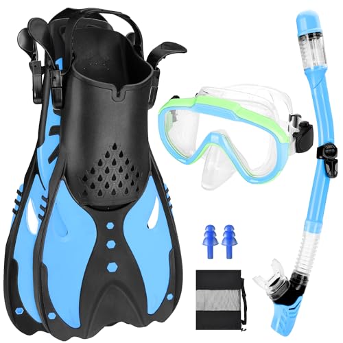 Lukovee-Kids-Mask-Fins-Snorkel-Set-Dry-Top-Snorkeling-Gear-Anti-Leak-Anti-Fog-180-Degree-Panoramic-View-Diving-Mask-Adjustable-Swim-Fins-Kids-Anorkel-Aet-for-Ages-6-14-Junior-Youth-Boys-Girls