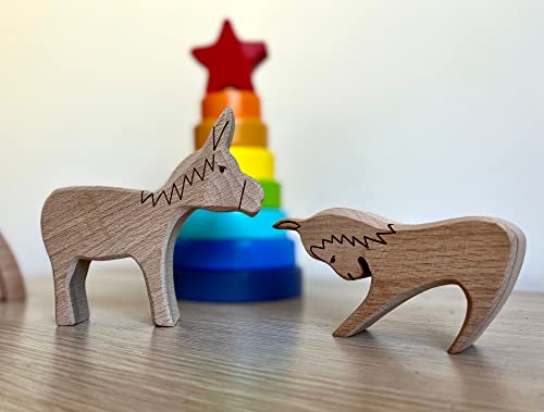 Kidodido Bauernhof Tierfiguren Holzspielzeug | Bauernhof Holztiere Spielset | Zootiere aus Holz | Geschnitztes Holz Montessori Tierspielzeug | 12 teiliges Spielzeugtier Set aus Holz – Bild 7