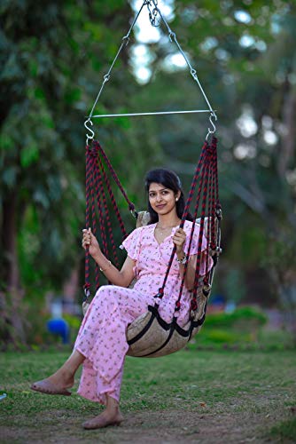 Image of Curio Centre Soft Cotton Swinging Hammock Hanging Swing Chair /Hammock Swing for Adults /Swing for Indoor Outdoor, Garden, Patio /Durable Portable Jhula Swing for Home (Free Hanging Accessories) - Beige