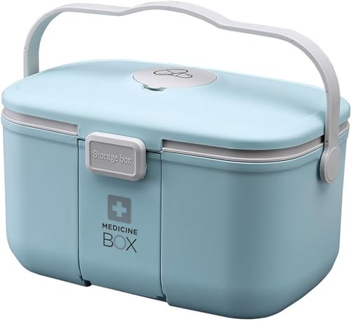 Boffett Scatola medicinali, Medicine box, Porta medicinali 2 livelli, Scatole per medicine,con maniglia, Scatola medicine, perfetto per la casa, all'aper(Azul)