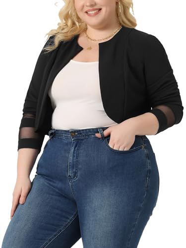 Agnes Orinda Plus Size Blazer Jacket for Women Mesh Long Sleeve Open Front Cropped Shrug Bolero Cardigan2