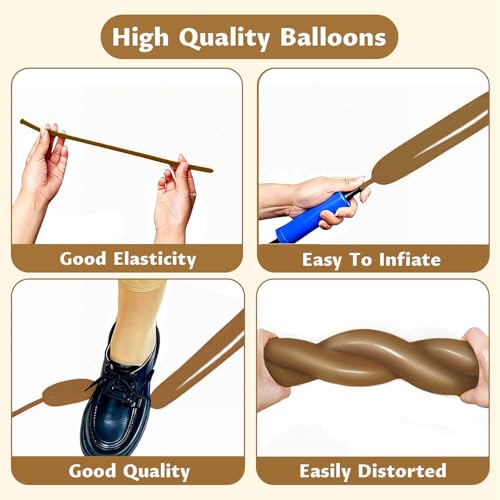 Image of 260 Coffee Brown Long Balloons for Balloon Garland Thickening Skinny Latex Twisting Animals Modeling Christmas Birthday Wedding Party Festival Decorations 100pcs