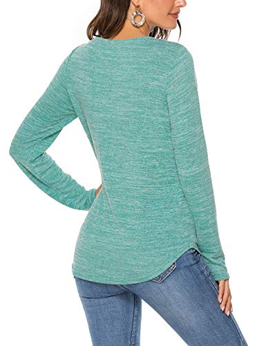 Chunoy Women Casual O Neck Long Sleeve Solid Sweater Pullover Top Green Large