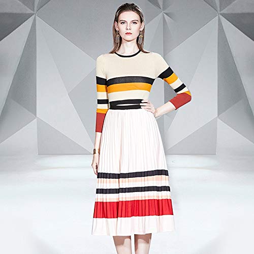 Amazon.co.jp: New Long Sleeve Striped Sweater + Pleated Skirt Two-Piece  Suit Skirt Top Classic Matching Work Set (Color : As Show, Size : S) :  Clothing, Shoes u0026 Jewelry