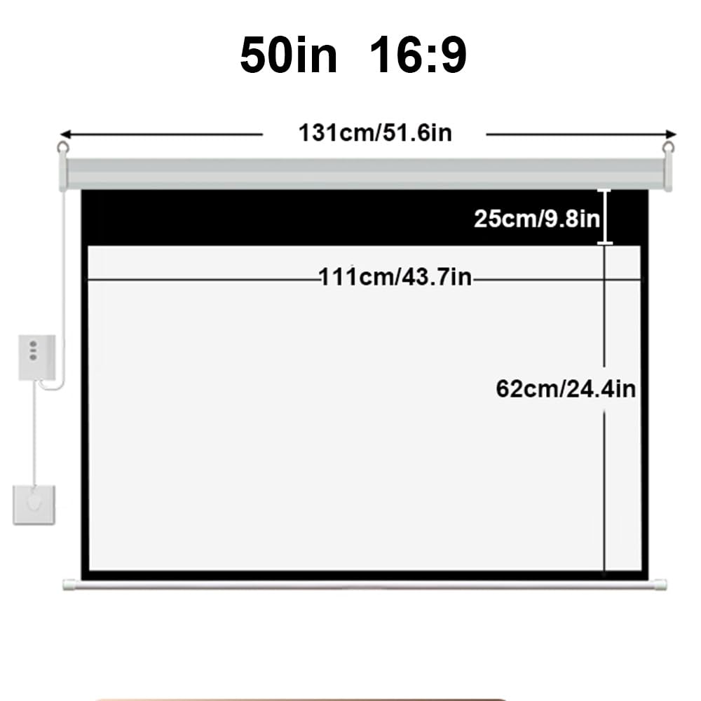 Schermo Proiettore Motorizzato 131/153/179cm,Schermo per Proiettore 6:9 4K HD Telo Proiettore Montato A Parete per Teatro Domestico(50in/131cm)