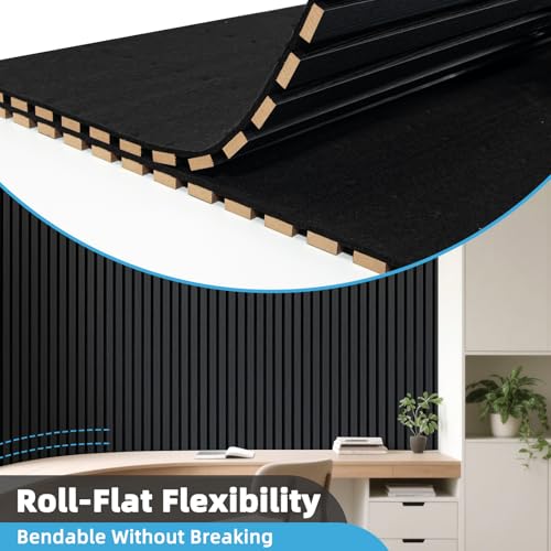 Image of Art3d Roll-Flat Design Acoustic Wood Slat Wall Panel, 1-Pack, Blackwood
