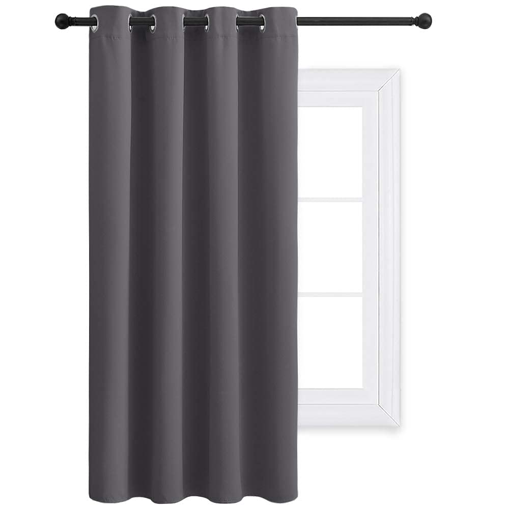 PONY DANCE Single Blackout Curtain - Soft Eyelet Window Treatments Thermal Insulated Panel for Bedroom, 1 Piece, W 52 In x L 54 In, Grey