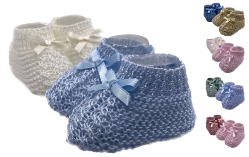 trookee Patucos Bebe Recien Nacido - 2 Pares de Patucos Fabricados en España para Bebés de 0 a 3 meses -Material Acrílico Suave – Calcetines Bebe Niño o Niña - Color Azul y Blanco