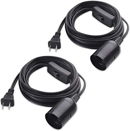 Cable Matters 2-Pack Hanging Light Cord with Switch 15 ft (Pendant Light Cord/Light Socket with Cord) in Black