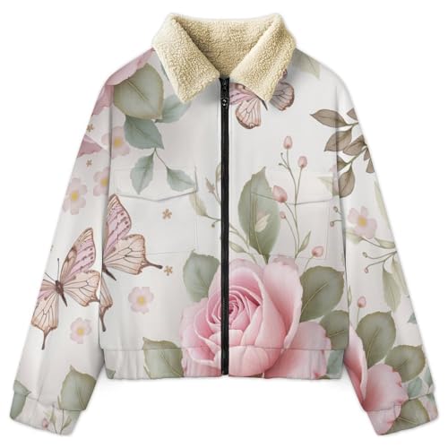 Manteau polaire beige à imprimé papillons idéal pour vos sorties d'hiver