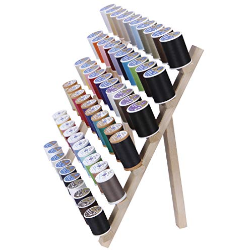 Image of Dritz Wooden Thread Rack - Holds 60 Spools - Wall-Mount or Free-Standing with Pull-Out Legs - Wood Organizer for Sewing, Quilting, & Hair Braiding