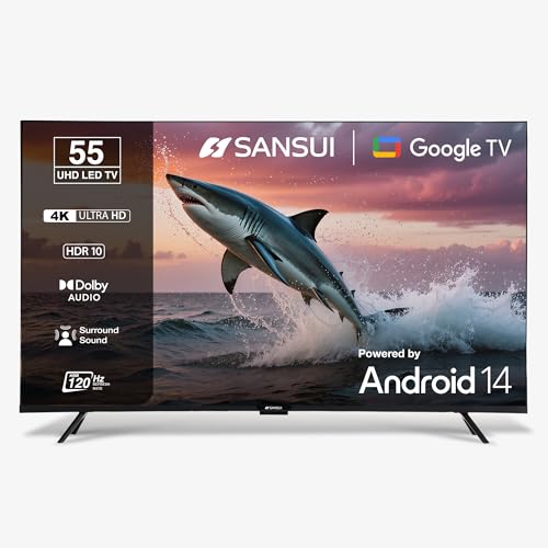 SANSUI 140cm (55) Ultra HD Smart Google TV with HDR10, HLG, Dolby Audio, HSR 120Hz Refresh Rate, MEMC, 30W Surround Sound, FloLED Panel JSW55UG23 (Black) view 1