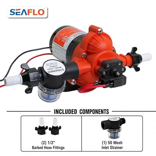 Image of SEAFLO 33 series RV Water Pump - 12V, 3.0 GPM 45 PSI Diaphragm Pump, Self Priming On Demand Fresh Water Pump for RV Camper Boat Marine, Self Priming Pressure Pump, NSF UL 4-Year Warranty