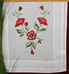 DECO-LINE Poppies 40X100CM Printed Table Runner Embroidery KIT, WHITE