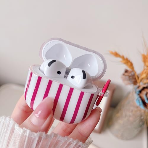Image of MINSCOSE for AirPods 4 Clear Case,Cute Striped Aesthetic Pattern Design with Trendy Keychain Ring,Soft TPU Protective Shockproof Cover with Cleaner Kit for Girls Women for Airpods 4-Wine Red