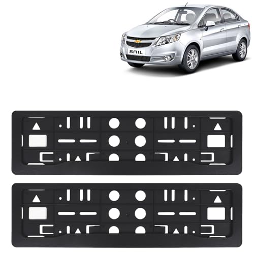 Image of KINGSWAY Sail Car Number Plate Frames for All 2010 to 2016 Models of Chevrolet Car Registration Plate Holders, Black Licence Plate Covers (Front and Rear), Universal Size 51.5 x 14.5 cm