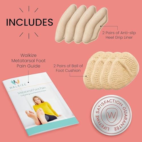 Image of Walkize Metatarsal Pads Women | Heel Inserts for Women | Ball of Foot Cushions (2 Pairs Foot Pads) All Day Pain Relief and Comfort One Size Fits Shoe Inserts (Beige, 4 Pairs)