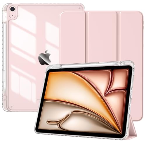 TiMOVO Cover per iPad Air 11 Pollici (M4/M3/M2-2026/2025/2024), iPad Air 5/4 Generazione 2022/2020 10,9' con Portapenna, Custodia Protettiva con Guscio Posteriore Trasparent, Rosa Trasparente