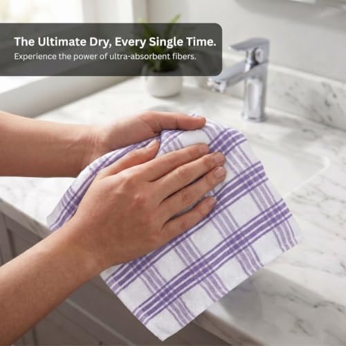 Image of Athom Living Premium Hand Towels- Cotton, 400 GSM, Ultra Soft, Quick Dry, Highly Absorbent | for Hand, Kitchen and Gym | 60 * 40 cm, Pack of 4 (Lavender & Blue Strips)