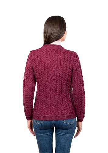 Image of SAOL 100% Merino Wool Ladies Irish Buttons Knit Cardigan Lumber Jacket with Pockets