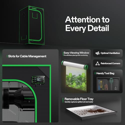 Image of VIVOSUN S224 2x2 Grow Tent, 24 inchx24 inchx48 inch High Reflective Mylar with Observation Window and Floor Tray for Hydroponics Indoor Plant for VS1000