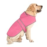Dog Raincoat with Hood and Leash Hole, Adjustable Belly Strap, Reflective Strips, Lightweight Slicke