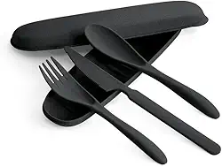 Conjunto De Talheres Fibra De Bambu Estojo Colher Garfo Faca(02 Unidades,Preto)