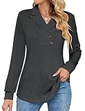 Micoson Women's Fall Long Sleeve Cowl Neck Button Tunic Tops Lightweight Sweatshirts Swing Formal Sh