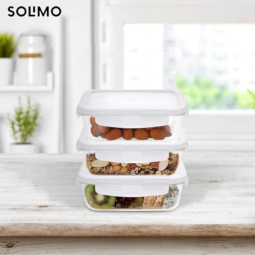 Image of Cutting EDGE 640ml Rectangular Borosilicate Glass Food Container (Set of 3) | Lunch box, dry food storage, meal storage, refrigerator use, Transparent container, household kitchen, for food Preparation
