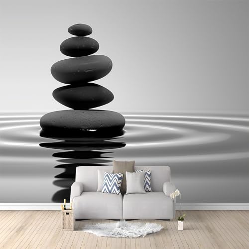 papel pintado mural 250 x 175 cm Mural de pared arte premium tejido Dos Piedras En Equilibrio decoración de dormitorio impreso diseño moderno, Gris Y Negro Papel pintado no tejido
