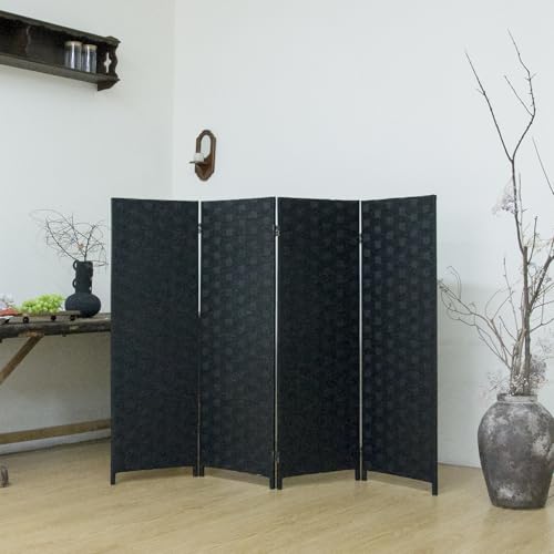Pawlabay 4 Panel Short Room Divider Screen - 3.95 ft Tall Double Sided Rattan Folding Privacy Screen, Natural Black Freestanding Partition for Home Office by PawlaBay - Used condition - Image 3