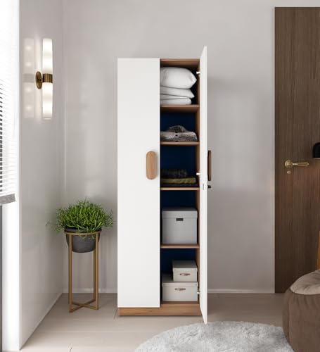 Image of Slino 2 Door Wardrobe | Engineered Wood | Exotic Teak Finish | Bedroom Storage Cabinet with 4 Shelves | Water & Scratch Resistant | 36-Month Warranty