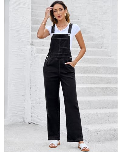 Vetinee Jumpsuit Schwarz Overall Herbst Schwarz Größe L passt für EU 42-44