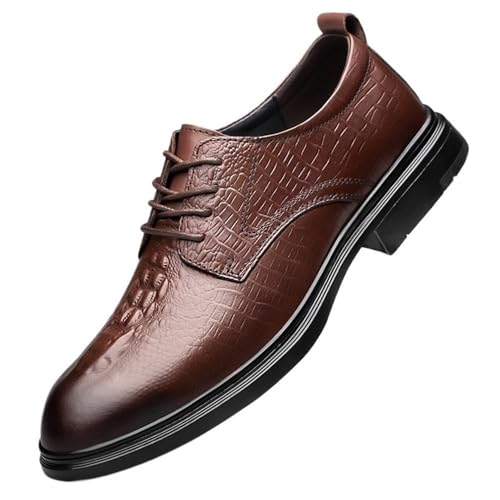 Men's Lace up Dress Shoes Classic Leather Oxford Black Crocodile Embossed Comfortable Slip Rubber Sole Formal Business Casual Work Shoes