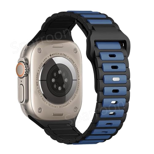 Bracelet de sport en silicone bleu noir avec étui pour iWatch 42/44/45/46/49 mm
