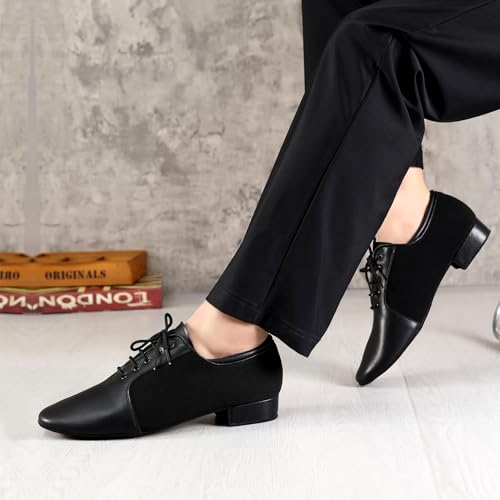 Uonpie Herren Tanzschuhe Schwarz Atmungsaktiv Schnürschuhe Tango Salsa ballsaal Tanzschuhe Modern Latin Jazz Niedriger Absatz Übungsschuhe Schwarz, 42 EU