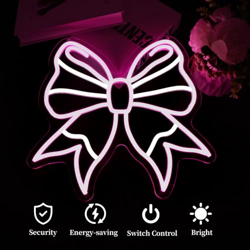 Image of Bow Neon Sign Led Neon Lights Neon Signs for Wall Decor Light Up Sign for Birthday Party Club Gift