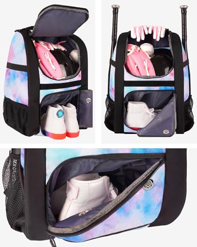 Image of MATEIN Softball Bag, Lightweight Baseball Backpack with Shoe Compartment, Baseball Bag with Fence Hook for TBall Bat & Equipment, Softball Gifts Catchers Backpack for Women Fit Catcher's Mitt, Helmet