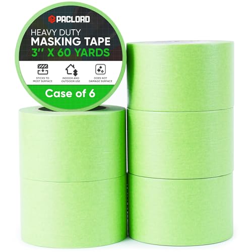 Image of 3 inch x 60 Yard Green Paper Tape (Pack of 6) - Multi-Purpose Painter's Masking Tape for Home and Professional Use - for Painters, Construction, or DIY Crafts - Smooth and Easy Removal